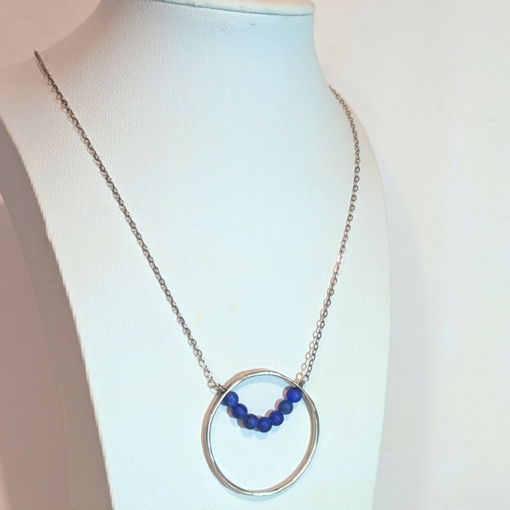 Estate Artisan Sterling Silver Lapis Necklace  Minimalist Gemstone
